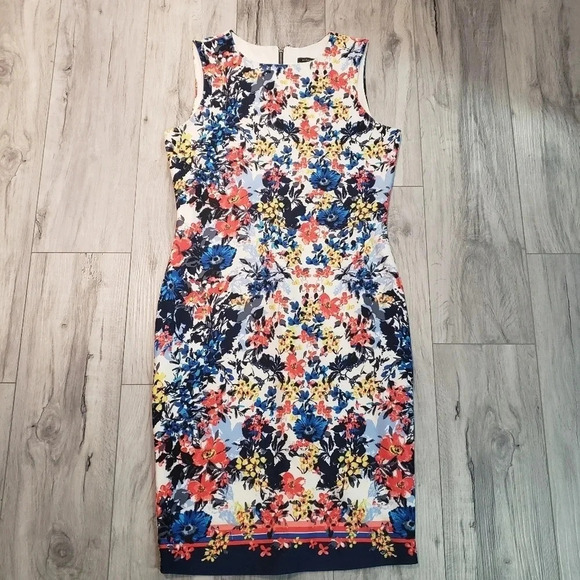 Melanie Lyne Sleeveless Floral Zippered  Fitted Dress,Multi-colored Size 10. - Picture 1 of 7